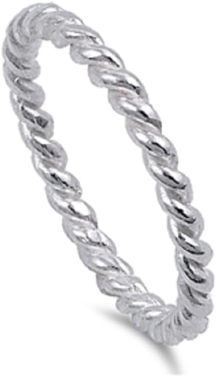 CloseoutWarehouse 925 Sterling Silver Twisted Wire Rope Ring