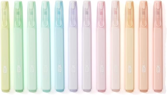 Pastel Highlighters Set, 12 Soft Pastel Colors No Bleed, Quick-Dry Chisel Tip Highlighter Pens for Bible, Journals, Planners, Notes & Books