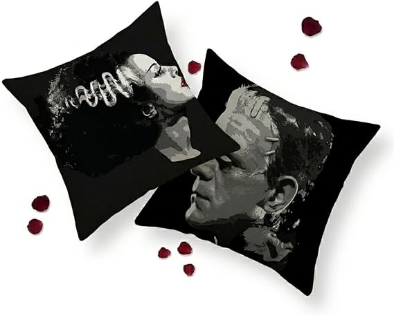 PRK 14 Cushion Covers 2 pcs Halloween Gothic Pillow Throws Monsters for Livingroom Bedroom Couples Sofa Horror Scary Pillowcase Set 45 x 45cm