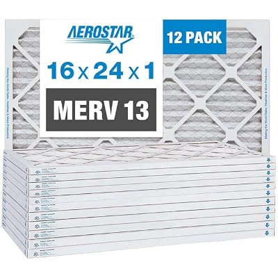Aerostar 16x24x1 MERV 13 Pleated Air Filter, AC Furnace Air Filter, 12 Pack Actual Size: 15 12 x 23 12 x 34