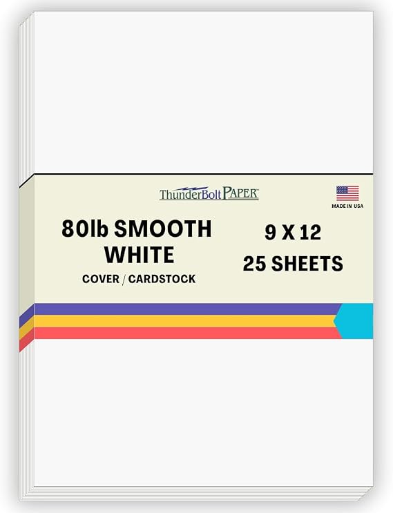 25 Bright White Smooth 80# Card Paper Sheets - 9" X 12" (9X12 Inches) Frame and Sketch Pad Size - 80 lb/Pound Cover Weight - Quality Paper - Consistency in Print - Smooth Finish