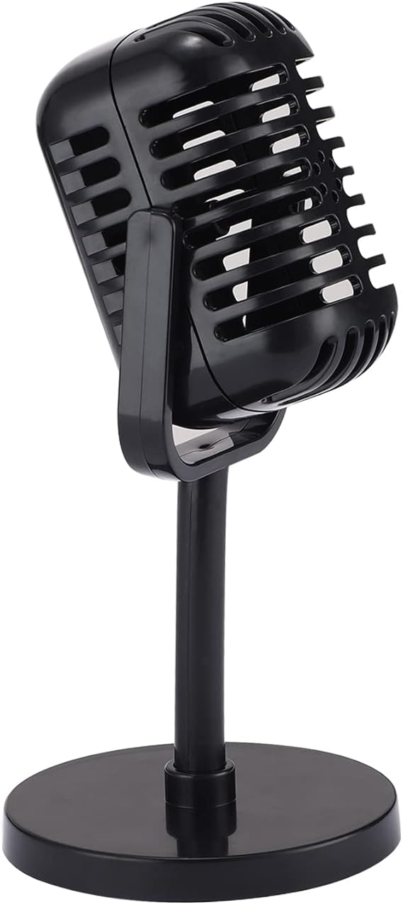 Facmogu Black Vintage Microphone Prop, Plastic Fake Mic for Halloween Decor