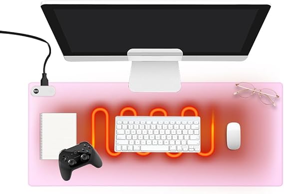 80×33cm Heated Mouse Pad, Office Decor-Mouse Pad, Warm Desk Pad, Electric Heating Pad with Digital Display & 3 Heating Levels & 3 Hours Auto Shut-Off for PC Keyboard Laptop Office and Home Pink