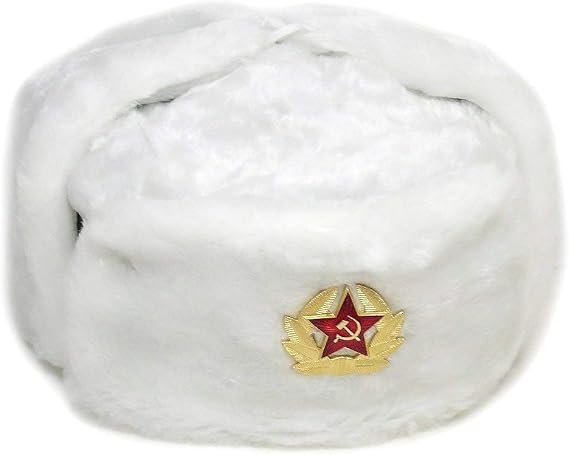 SIBERHAT Russian Soviet Army Fur Military Cossack Ushanka Hat (White, 61(XL))