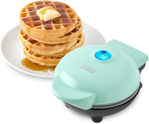Dash Mini Waffle Maker, 4-Inch Ceramic Nonstick Cooking Surface, Aqua