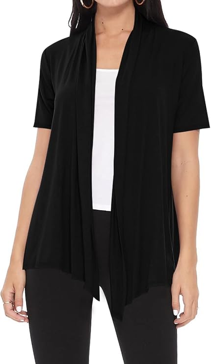 Women's Casual Short Sleeve Draped Open Front Solid Cardigan