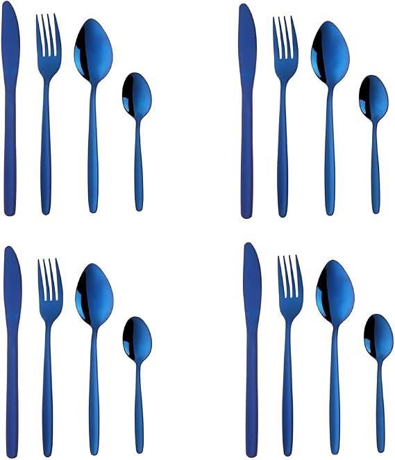 BuyGo Blue Silverware Flatware Set, 16-Piece Light Weight Stainless Steel Eating Utensil Service for 4, Include Knife Fork Spoon, Dishwasher Safe
