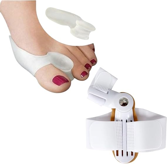 Halluks Valgus İçin 1 Adet Başparmak Termoplastik Gece Ayırıcı Aparatı+ 1 Çift Çorap Içi, Makaralı Tamponlu Başparmak Silikonu Bunyon (Halluks Valgus Rahatsızlığı Olanlar İçin 2 Ürün Bir Arada)