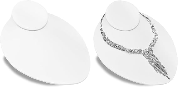 MOOCA Premium Faux Leather Necklace Lay Down Display Stands - Set of 2, Elegant Jewelry Holder, Stand, and Organizer for Necklaces, White Color