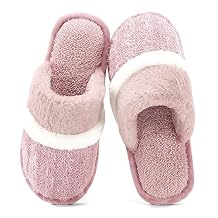 GOEWY Cozy Slippers for Women Indoor and Outdoor Fuzzy House Shoes with Memory Foam Anti-Skid Sole Gifts for Women Mom Ladies, Dark Pink