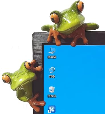 2 PCS Resin Frogs Decor, Adorable Funny Frog Figurine 3D Creative Craft Animal Figure Gift, Office Desk Monitor Computer Decoration