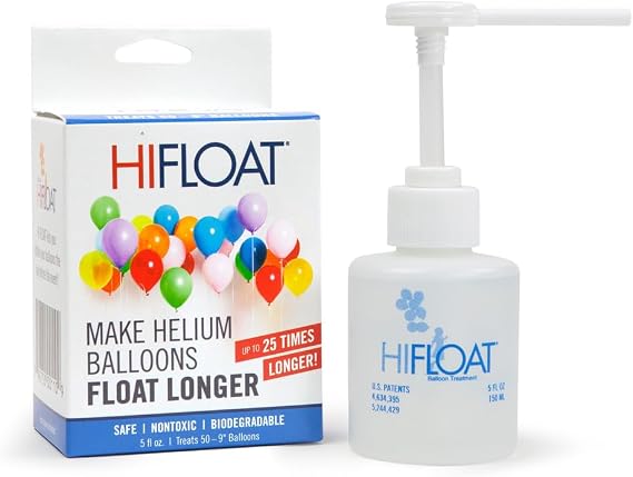 Hi-Float Company ULTRA HI-FLOAT Balloon Treatment with Pump 5 oz Extends Helium Float Time Up to 25x for Latex Balloons Professional Party & Event Decor Solution