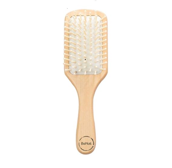 Natural Wooden Hair Brush w/Bamboo Paddle. Bristle Detangling Hair Brush for Woman, Men, and Kids.