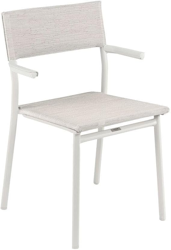 Lafuma Batyline Duo ORON Sustainable Aluminum Weather Resistant Stackable Outdoor Dining Armchair with 287 Pound Capacity, Sand/Pebble (Set of 2)