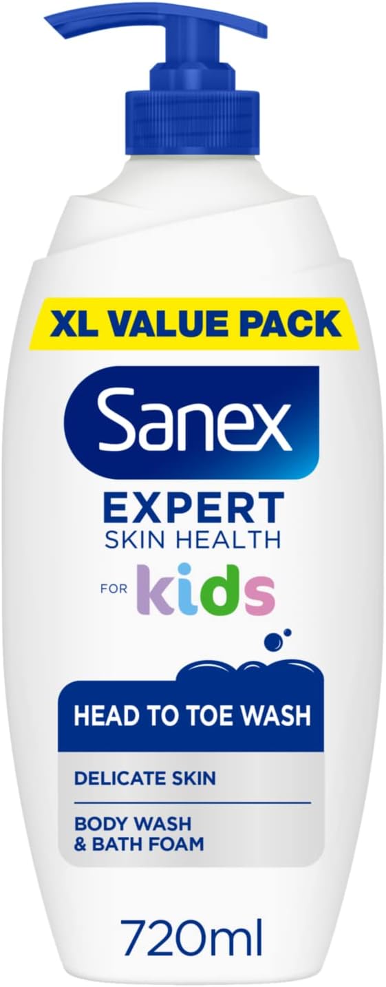 Sanex Expert Skin Health Head to Toe Kids’ Body Wash 720ml - Protects Delicate Skin - Children’s Shower Gel - Gently cleanses - 12h Hydration - dermatologically Tested - Paediatrician Approved