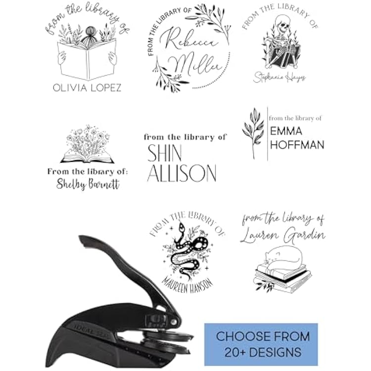 Personalized Trodat Book Embosser or Custom Library Stamp from The Library of Design with Name Self Inking, Wood Handle or Embosser Teacher Gift, Book Lover Gift, Ex Libris Custom Seal