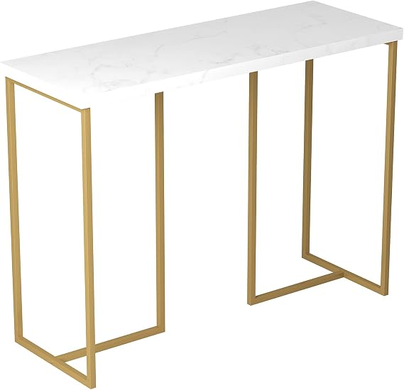 Safdie Console Sofa Table, L40xW14xH29.5 inches, Marble Gold