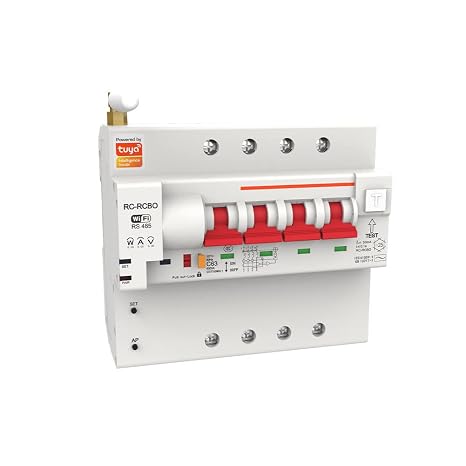 WiFi Smart Circuit Breaker Leakage Protection Energy Monitoring Timer Remote Control 4P 64A Overload Short Circuit Protection Works with Smart Life/Tuya