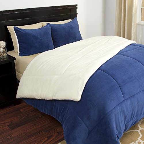 Lavish Home 3 Piece SherpaFleece Comforter Set - King - Navy