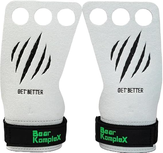 Bear KompleX 3 Hole Pinnacle Hand Grips for Workouts, Pull-ups, Weightlifting, WOD Gymnastics, Crosstraining Palm Grips with Wrist Wraps, Hand Protection from Rips and Blisters