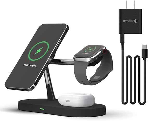 5 in 1 Magnetic Wireless Charging Stand, 15W Fast Mag-Safe Charging Station ,Design for iPhone 15/14/13/12 Series, iWatch 7/SE/6/5/4/3/2, Airpods 3/2/Pro
