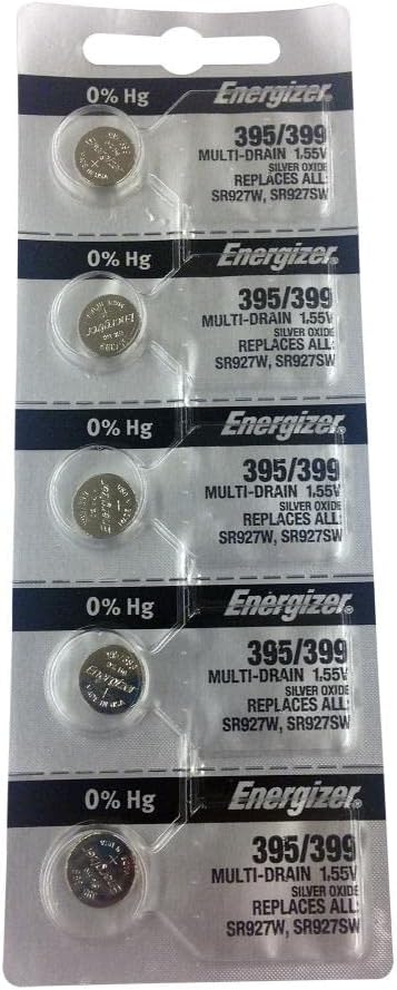 Energizer 395/399 Silver Oxide 5 Batteries (SR927W / SR927SW)