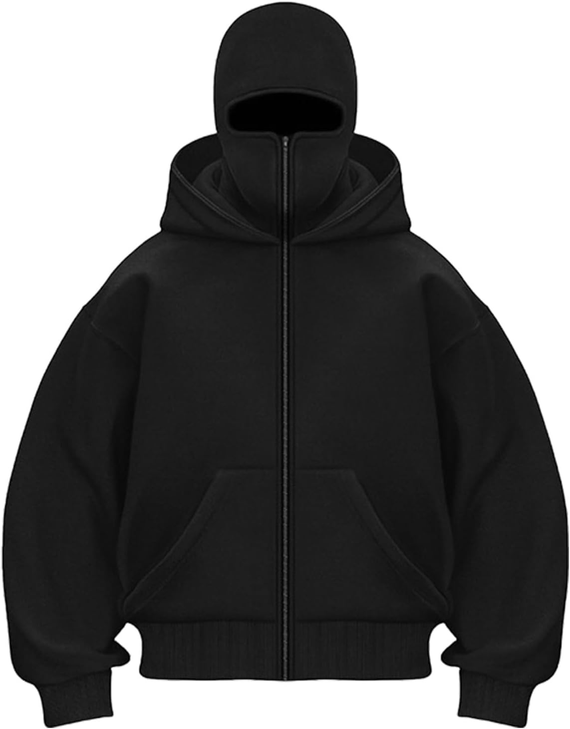 Ninja Hoodie Men's Black with Balaclava - Winter Warm Pullover Hoodie with Zip and Pockets Hoodie Sweatshirt Jacket Casual Hoodie Men's Windproof Warm Jacket Men's Sweatshirt