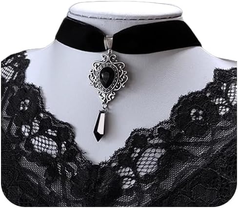 Gothic Velvet Choker Necklace for Women Vintage Crystal Victorian Red/Black Blood Drop Pendant Necklace Witch Vampire Role Playing Character Halloween Jewelry Gift