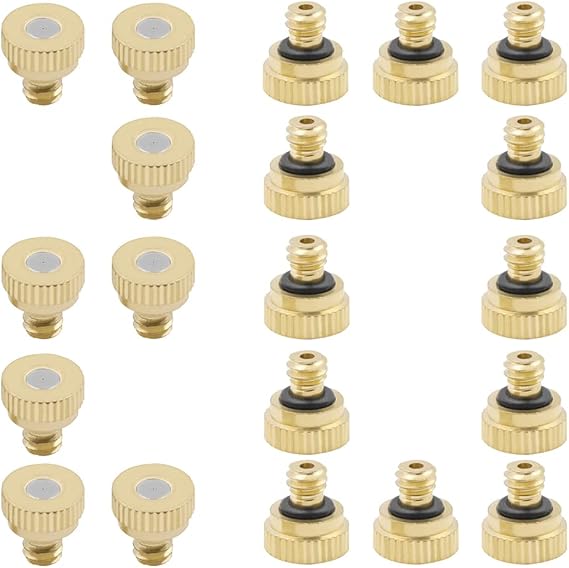 Beduan Brass Misting Nozzles Low Pressure Atomizing Misting Sprayer for Outdoor Cooling System 0.012" Orifice (0.3 mm) 10/24 UNC Garden (Pack of 20)