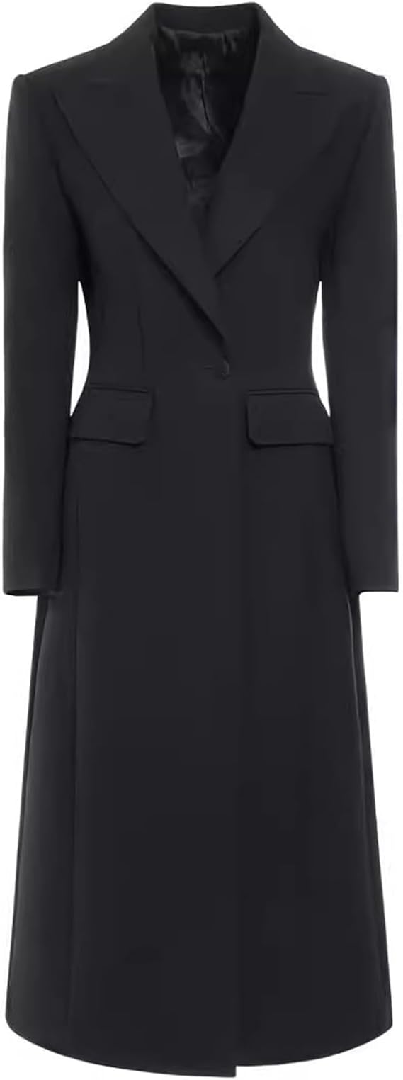 Womens Long Blazers, Slim Lady Skirt Style Women's One Button Mid-Length Coat, Business Jackets Streetwear