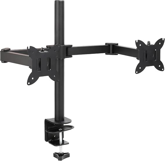 Amazon Basics Adjustable Dual Monitor Desk Mount, Supports up to 32 inch Monitors and 22 lbs per Arm, Adjustable Tension, VESA 75x75/100x100, Black