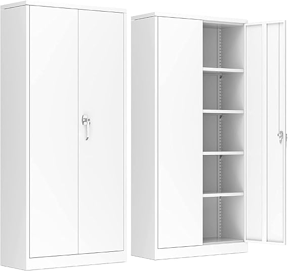 SUPEER Metal Storage Cabinet with 2 Door and 4 Adjustable Shelves,White