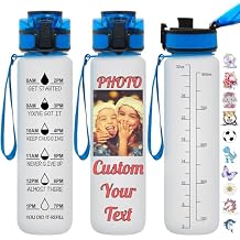 Personalized 32oz Water Bottles with Time Maker Custom Name Photo Bottle with Times to Drink Customized Plastic Bottles Wide Mouth Leakproof Customizable Gift for Sport Travel Outdoor - Frosted Style