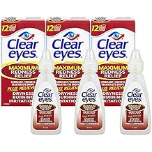 Clear Eyes Maximum Redness Relief Eye Drops | Relieves Drying, Burning & Irritations, 0.5 Fl Oz (Pack of 3)