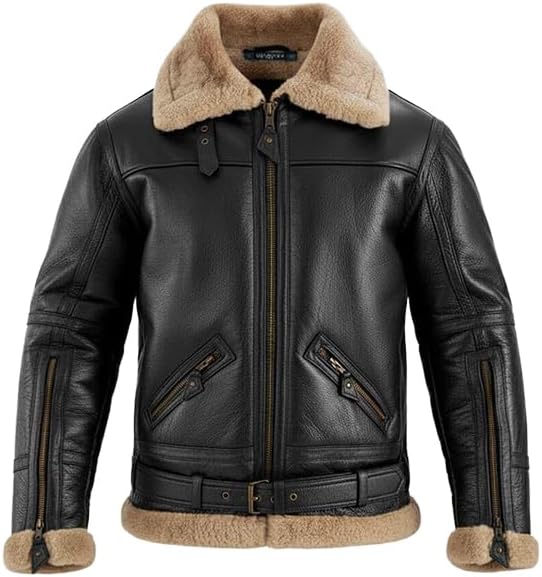RAF Bomber Men B3 Bomber Jacket Aviator Real Shearling Bomber Sheepskin Leather Jacket