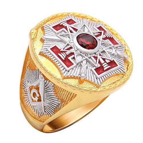 Magnificent Masonic Templar 33rd Degree Freemason Sovereign Grand Inspector General Ring 18k Gold Pld Yellow Version BR-9
