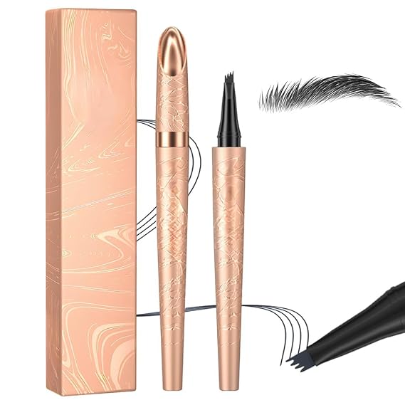 Microblading Eyebrow Pen, 2026 New Waterproof Eyebrow Pencil, Eye Brow Pen with 4 Tip, Premium Natural Magic Eyebrow Makeup Fine Stroke Contouring Pencil Long-Lasting Stay on All Day (Black)