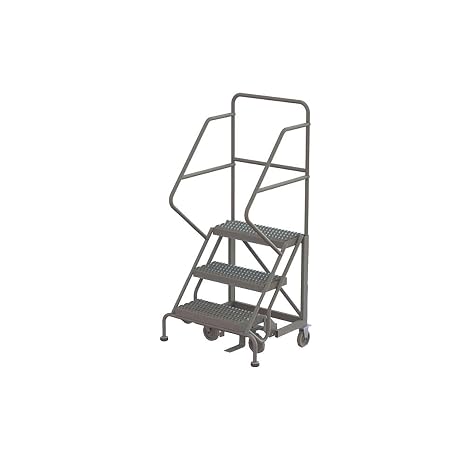 Tri-Arc KDEC103242 3-Step Forward Descent Safety Angle Steel Rolling Industrial and Warehouse Ladder with Grip Strut Tread, 24-Inch Wide Steps