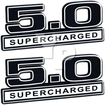 Black & Chrome 5.0 Supercharged Emblems - Pair - Universal Application