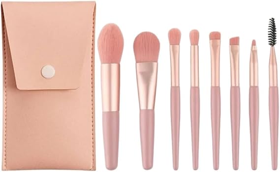 8-Piece Professional Makeup Brush Set for Rose Gold, Travel Bag, Eye and Face Makeup