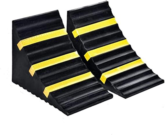 2 Pack Heavy Duty Large Solid Rubber Wheel Chocks for Travel Trailer Hauler Truck Fire Truck Commercial Vehicle RV with Reflective Tapes 13.4" x 6" x 7.3" Black and Yellow