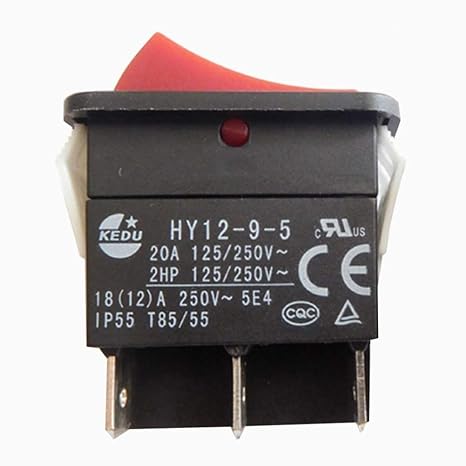 KEDU HY12-9-5 6 Pins Rocker Switch ON Off ON Push Button Switches Arc Pushbutton Switch for Industrial Electric Power Tools and Electrical Equipment Control 125/250V 20A/2HP,2-Pack