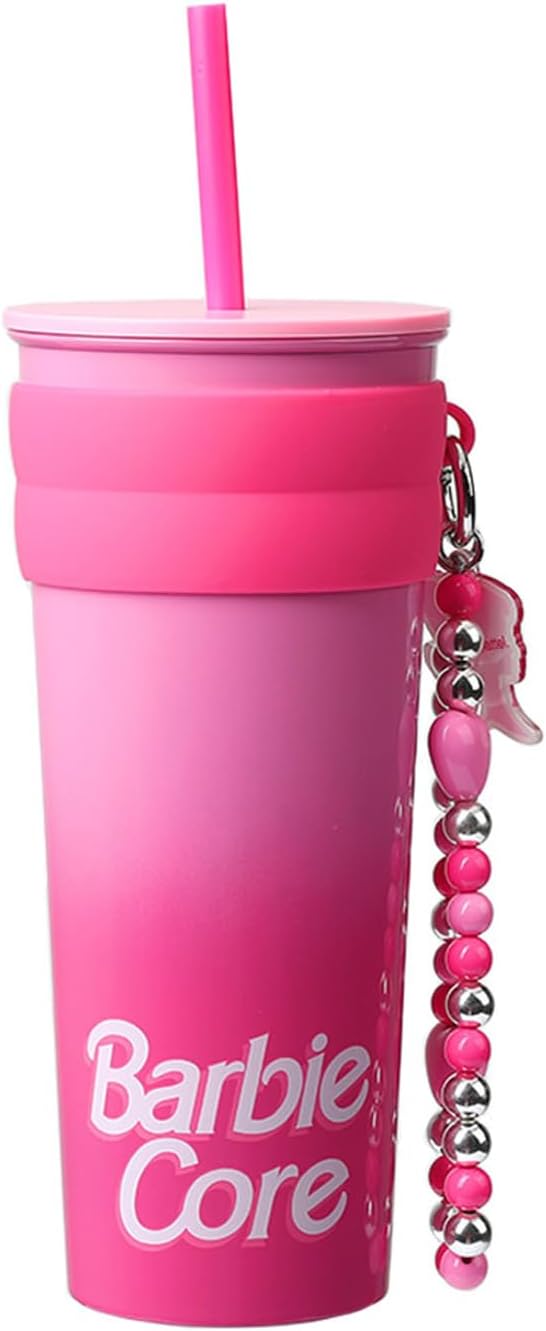 MINISO Barbie Stainless Steel Tumbler, 27 oz Insulated Water Bottle with Straw and Pendant, Stylish and Modern Coffee Cup, Gift for Girls and Kids | School Office Home