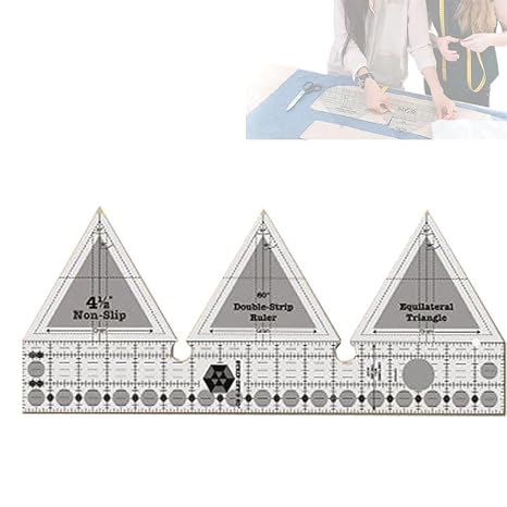 45/60/90 Degree Double Strip Ruler, Double Stripe Quilting Ruler, Creative Ruler Grids, Quilt Rulers, Quarter of Cutting Guide (10 Inch-60 Degrees)