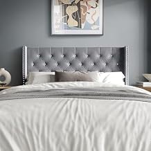 HOME DESIGN Gretna Full Wingback Tufted Upholstered Velvet Headboard with Chrome Nailhead Trim, Silver Gray