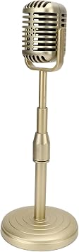 Vintage Microphone Prop Simulation Old Fashioned Desktop Microphone Prop Model with Stable Base and Adjustable Height Support Rod Classic Retro Mic Prop Set for Photography (Gold)