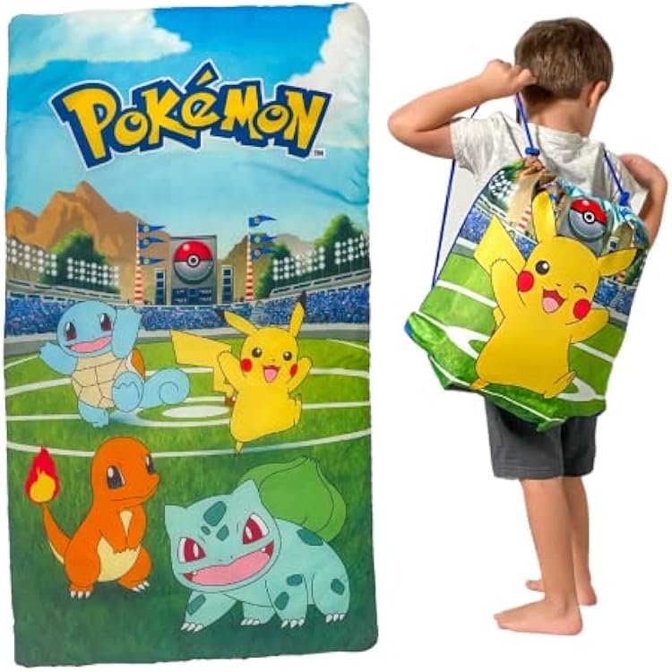 Pokemon Anime Kids Soft Lightweight 2 Piece SleepingSlumber Bag and Sling Bag Set, 46L X 26W Official Licensed Pokemon Product by Franco