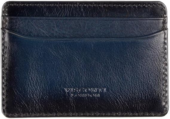 VISCONTI Leather Card Holder Credit Card Holder Wallet AT54 - (Burnished Blue)