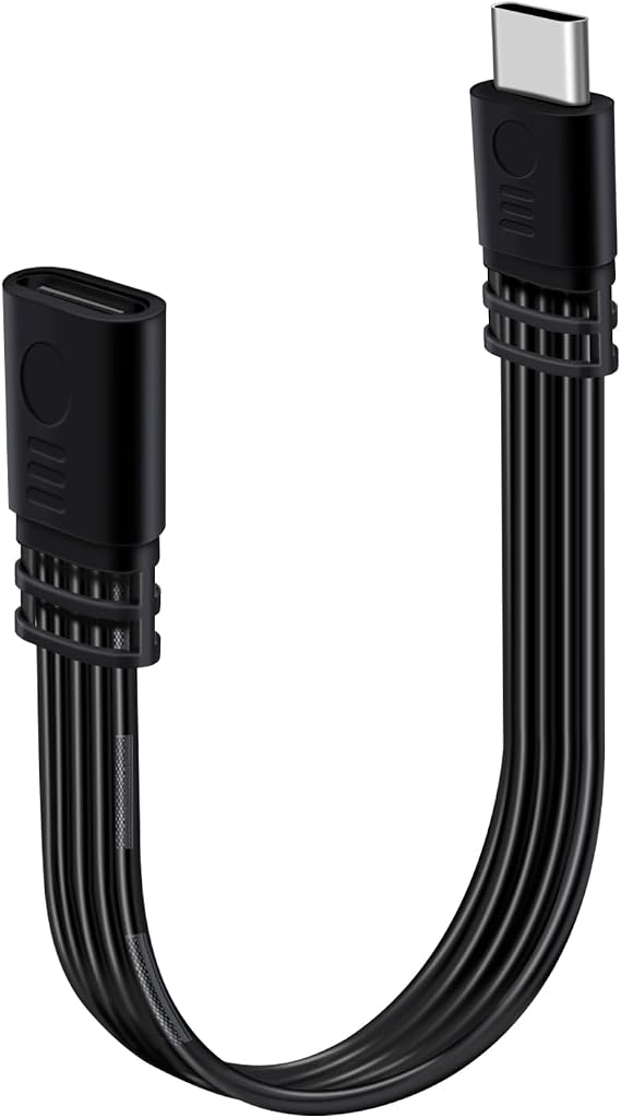 Flat USB C Extension Cable USB C Male to Female Extension Cable Support Charging and Data 480Mbps 60W 5V 3A for Phones, Laptops, PC (Straight, 10 cm)