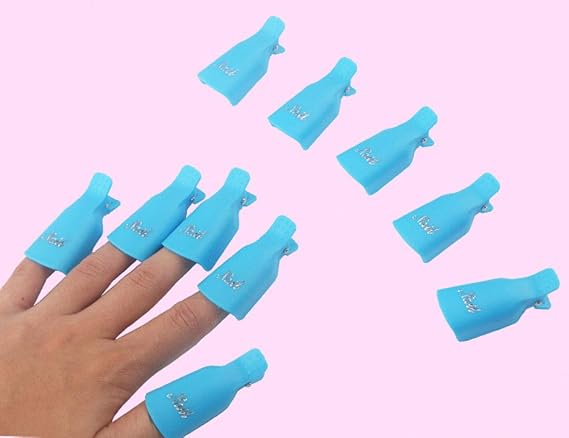 10pc Professional Plastic Acrylic Nail Art Soak Off Cap Clip Uv Gel Polish Remover Wrap Cleaner Clip Cap Tool (Light Blue)